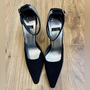 Stuart Weitzman Black Suede Rhinestone Ankle Strap Pumps Size 5.5 B
